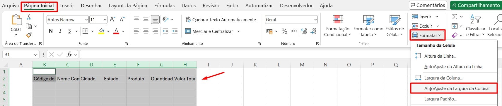 Autoajuste de Largura da Coluna no Excel