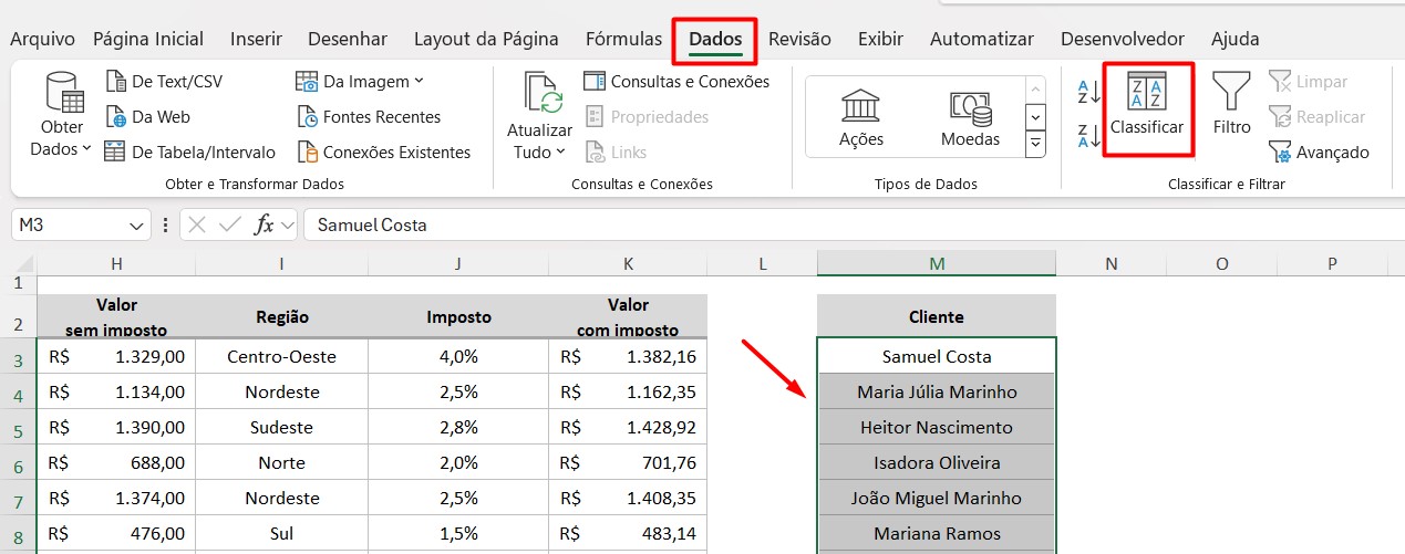 Classificando Colunas no Excel