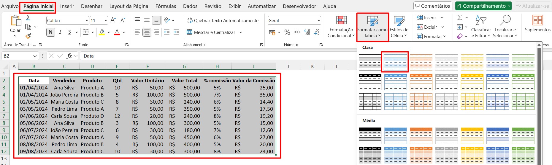 Formatando Intervalos Como Tabela no Excel