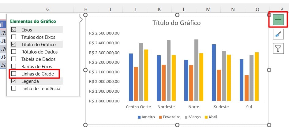 Retirando as Linhas de Grade do Gráfico no Excel