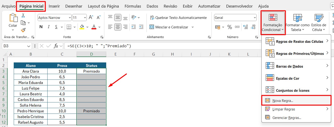 Usando a Formatação Condicional no Excel