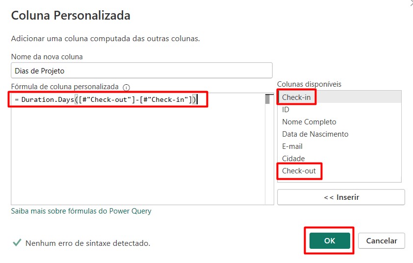 Aplicando a DAX DURATION.DAYS na Coluna Personalizada no Power Query