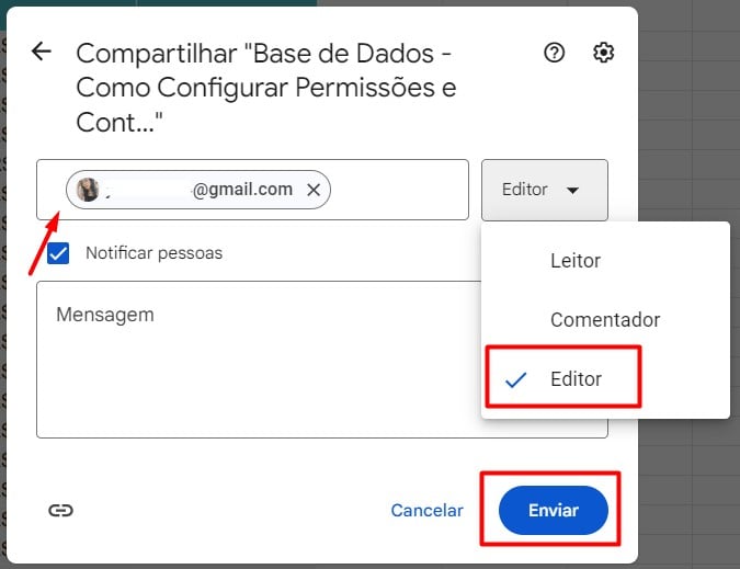 Configurando Acesso de Editor no Google Sheets