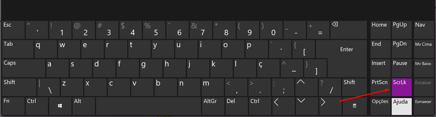 Desativando a Tecla ScrLk no Teclado Virtual