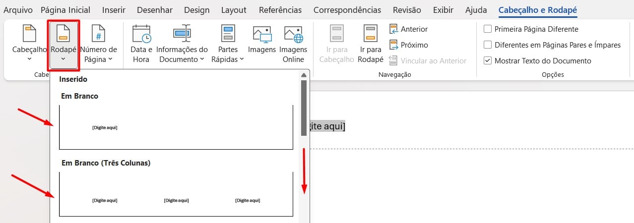 Trabalhando com Cabeçalhos e Rodapés no Word