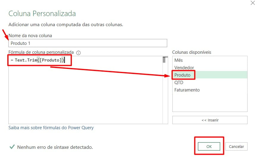 Adicionando Coluna sem Espaços Extras no Power Query