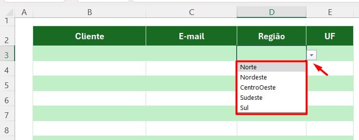 Lista Suspensa Inserida na Tabela do Excel