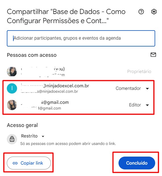 Salvando Alterações e Copiando o Link de Acesso ao Google Sheets