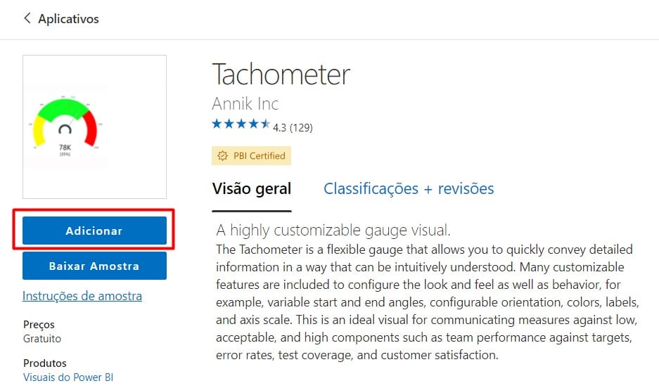 Adicionando o Gráfico de Velocímetro no Power BI