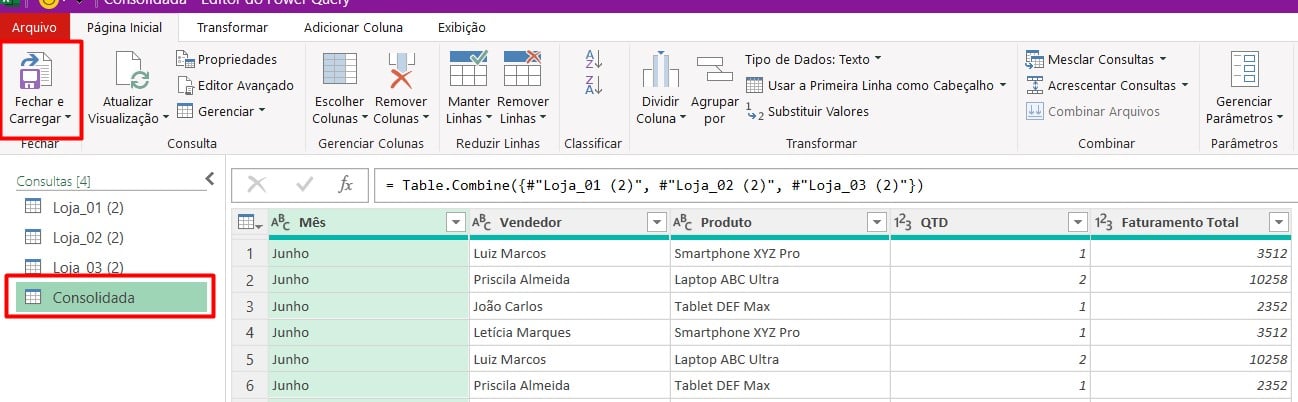 Carregando no Excel os Dados Consolidados no Power Query