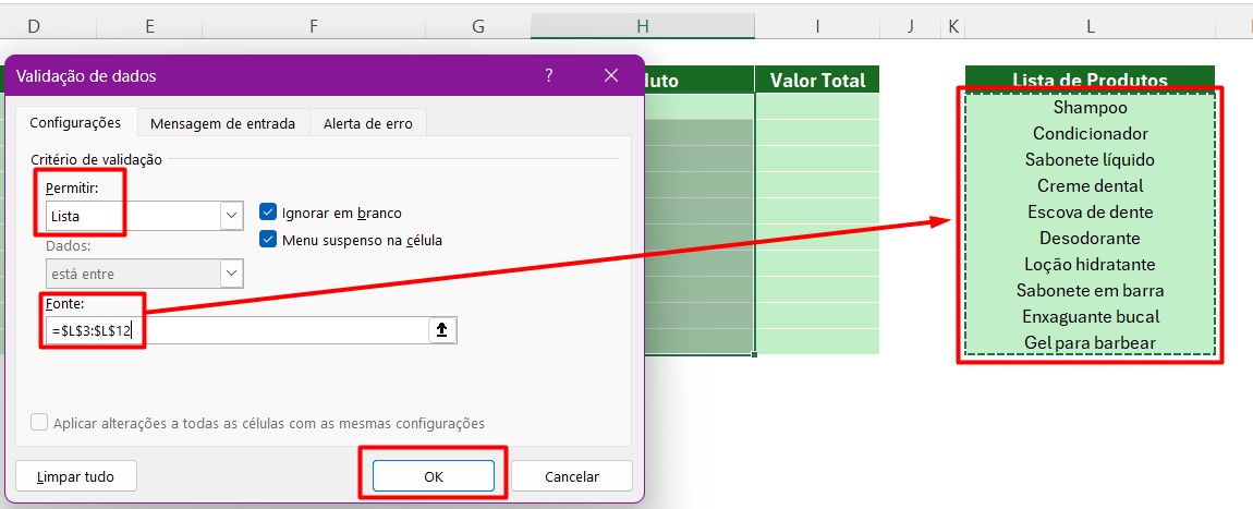 Criando Lista Suspensa com Várias Opções no Excel