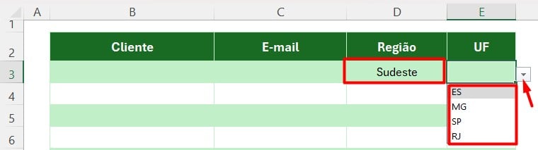 Lista Suspensa Condicionada no Excel com a Função INDIRETO