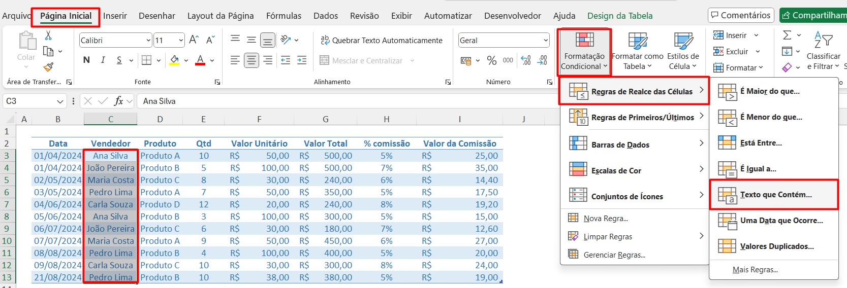 Utilizando a Formatação Condicional Para Destacar Vendedores no Excel