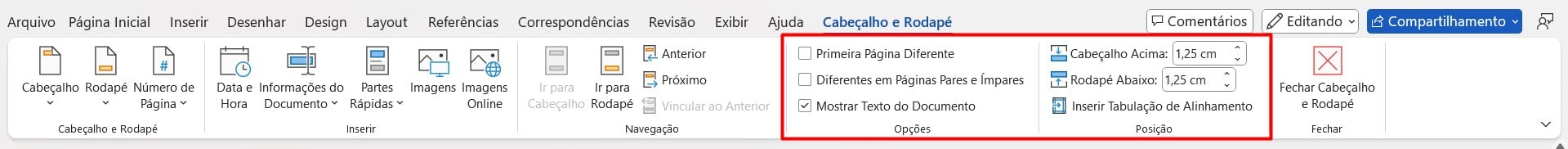 Trabalhando com Cabeçalhos e Rodapés no Word