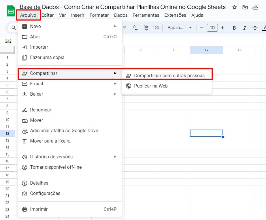 Compartilhando Planilha no Google Sheets