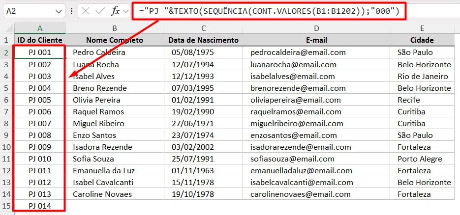 Funções SEQUÊNCIA, TEXTO e CONT.VALORES no Excel