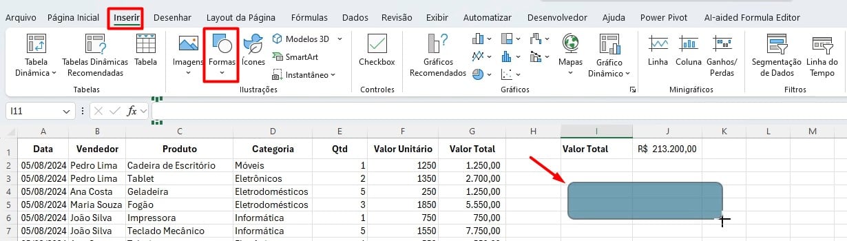 Inserindo Formas no Excel