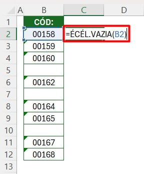 Aplicando a Função É.CÉL.VAZIA