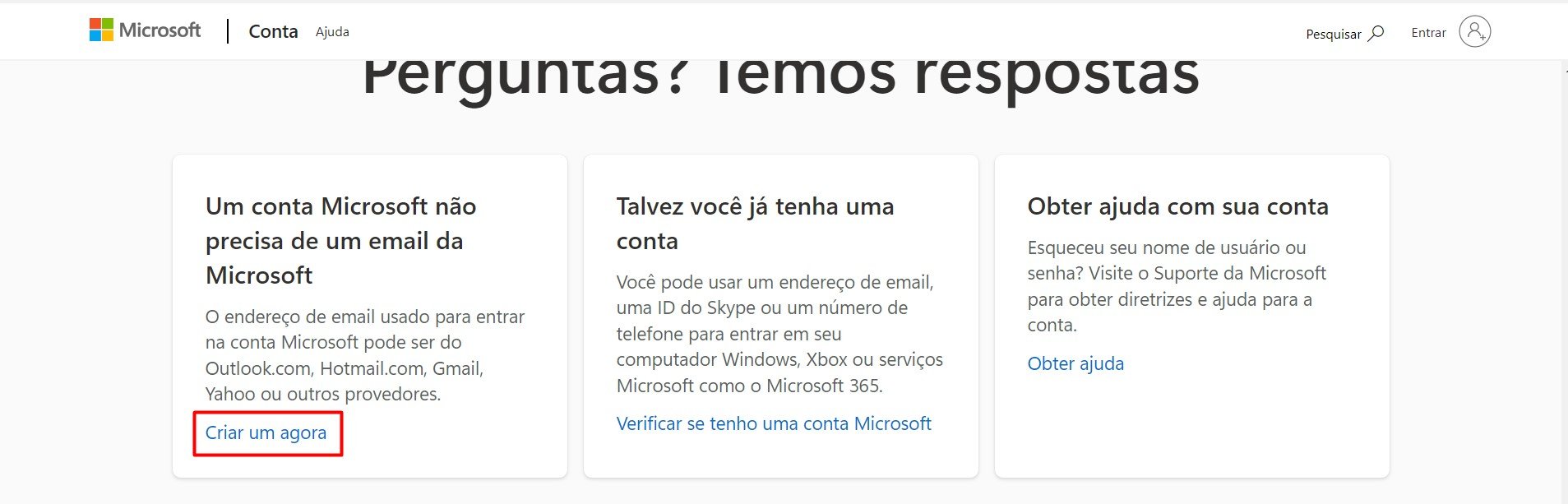 Criando uma Conta na Microsoft