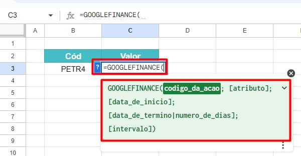 Cotação de Ações no Planilhas Google