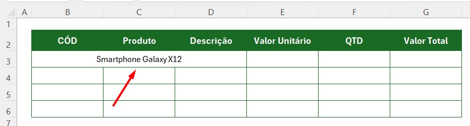 Inclusão de Nome de Produto na Lista de Estoque do Excel