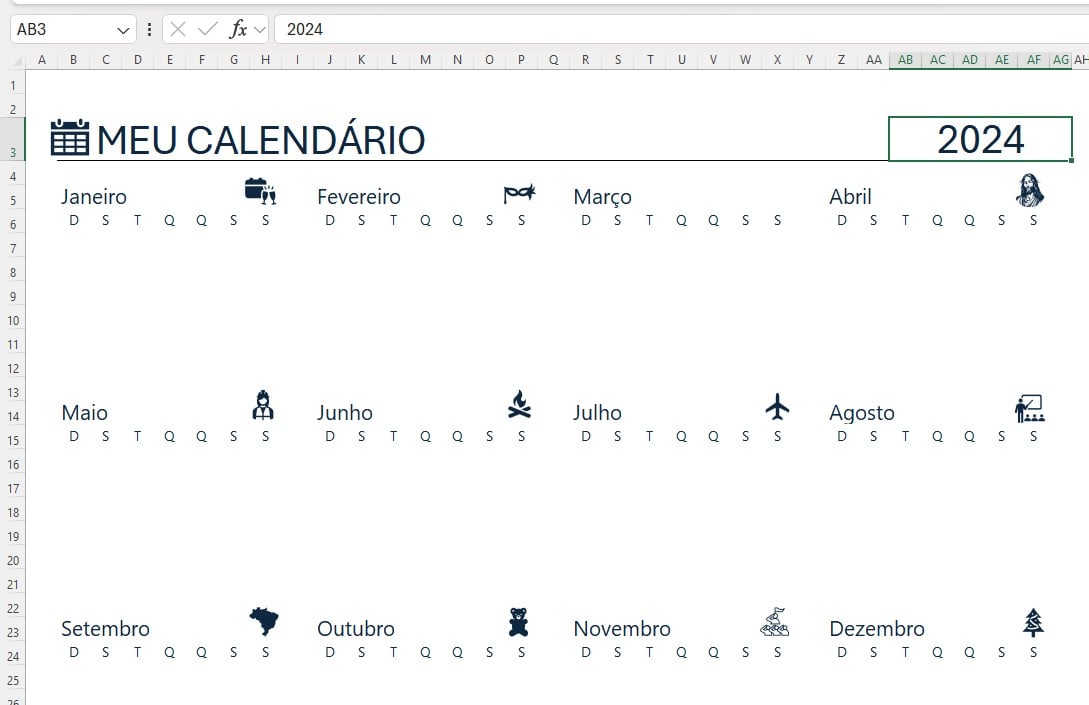 Modelo de Calendário no Excel