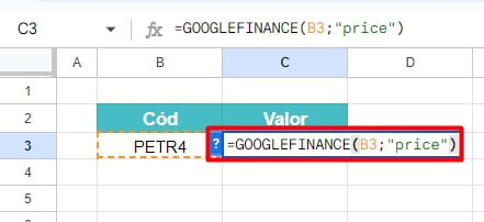 Aplicação da Função GOOGLEFINANCE no Google Sheets