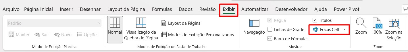 Ativando o Focus Cell no Excel