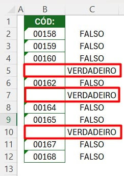 Resultado da Função É.CÉL.VAZIA no Excel