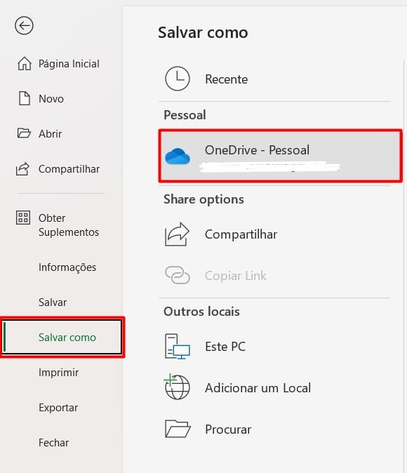 Salvando a Planilha na Nuvem no Excel