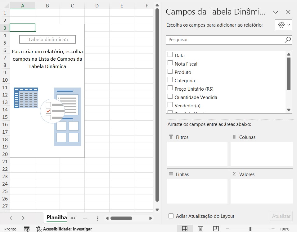 Campos da Tabela Dinâmica no Excel