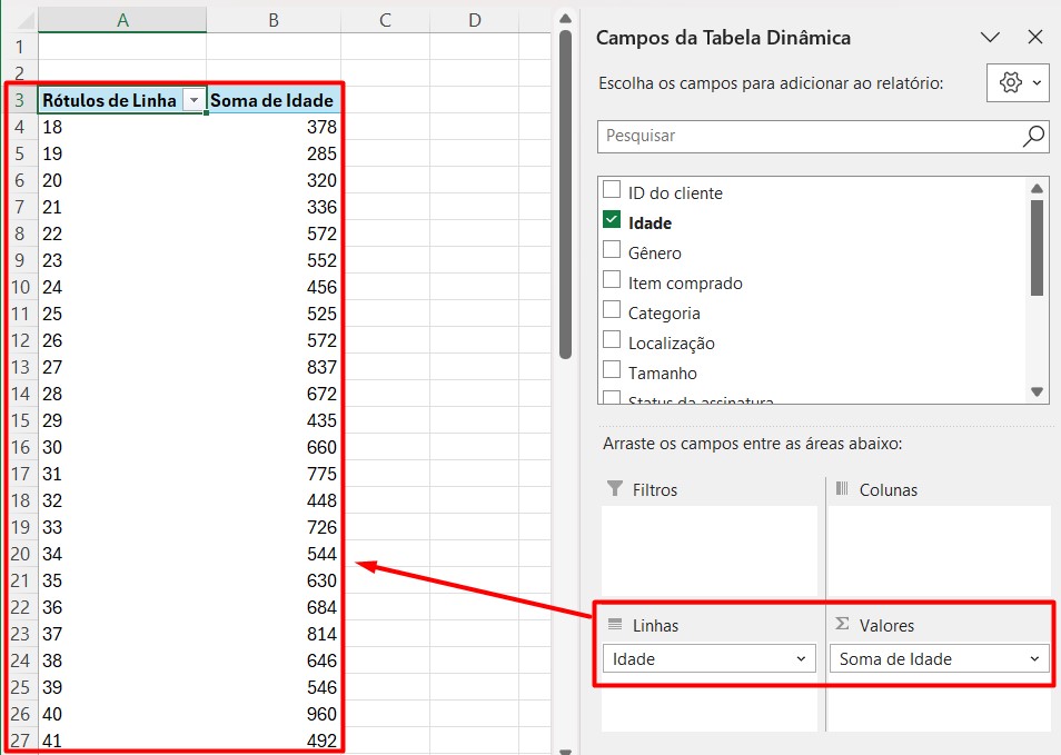 Explorando os Campos da Tabela Dinâmica no Excel