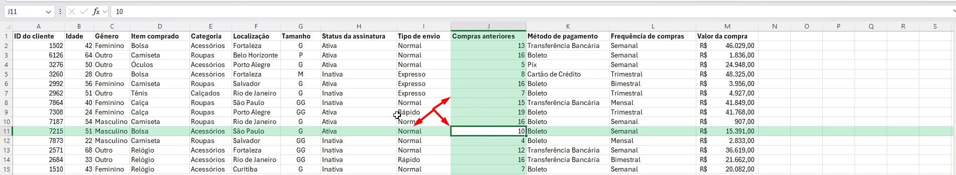 Focus Cell Ativado no Excel