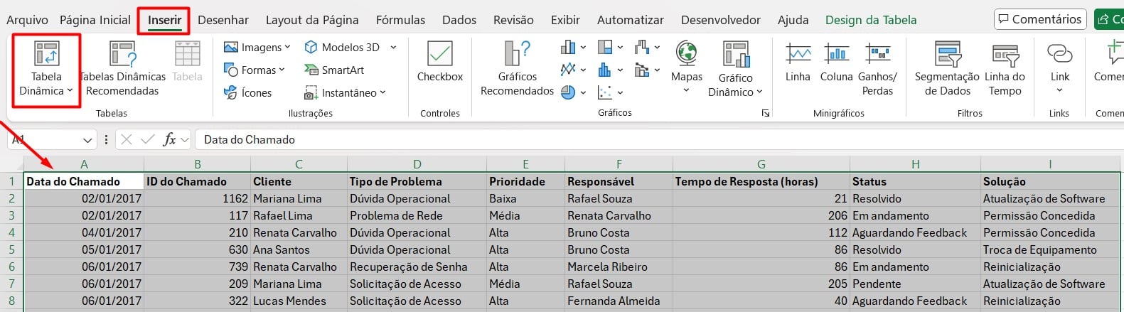 Inserindo Tabela Dinâmica no Excel