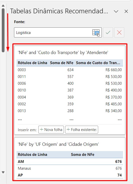 Modelos de Tabelas Dinâmicas Recomendadas no Excel