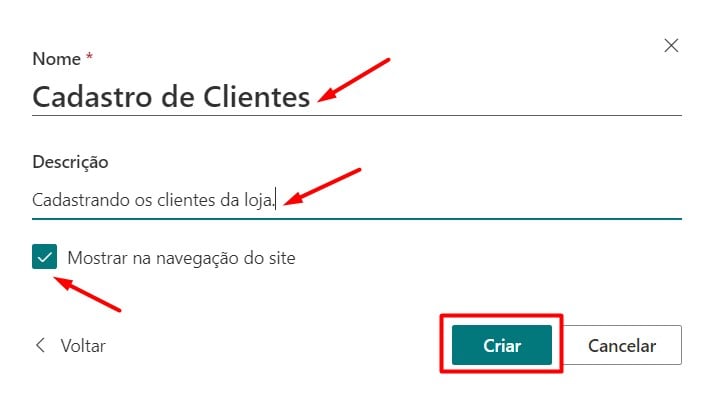 Nomeando a Lista no SharePoint