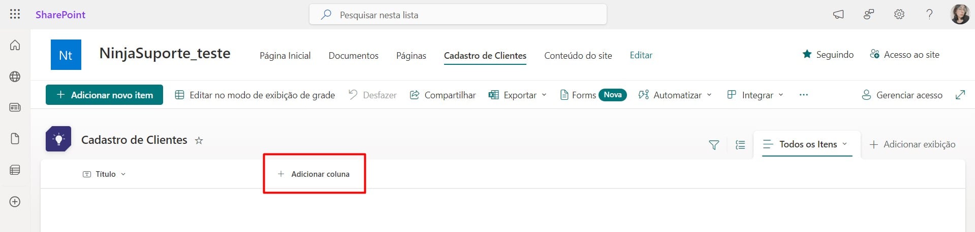 Adicionando Coluna na Lista do SharePoint