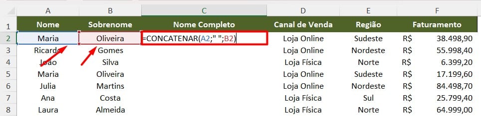 Aplicando a Função CONCATENAR no Excel