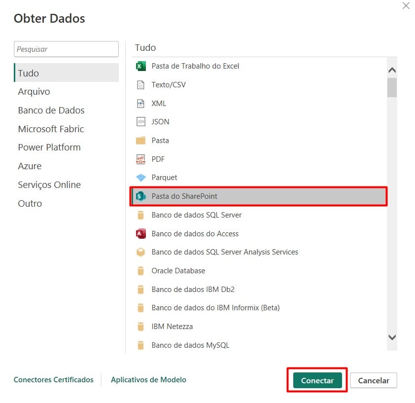 Conectando a Pasta do SharePoint no Power BI