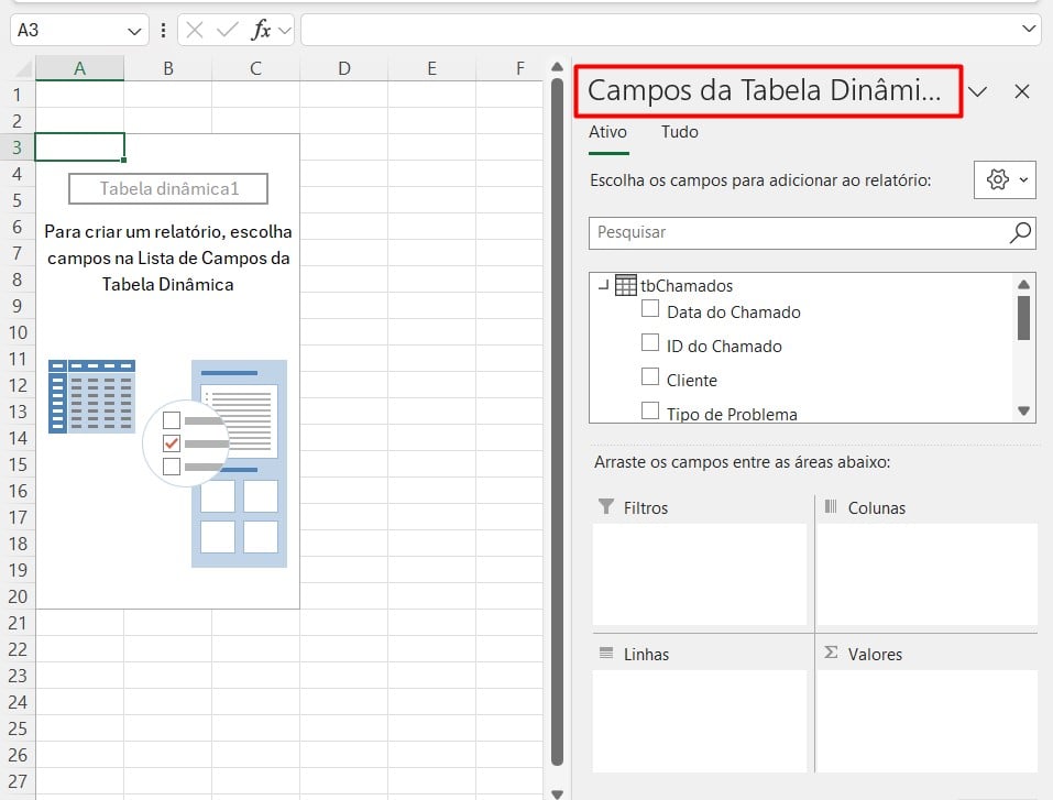 Campos da Tabela Dinâmica no Excel