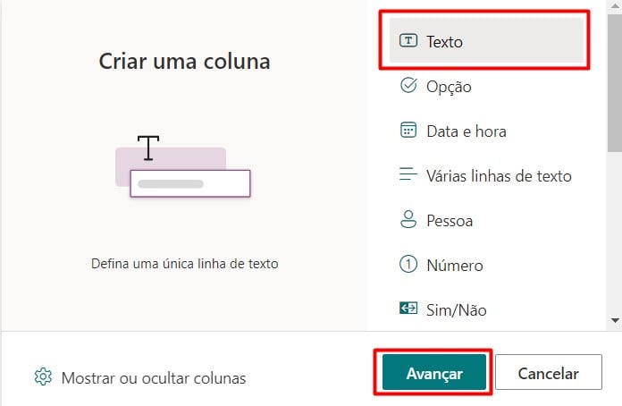 Criando Coluna no SharePoint