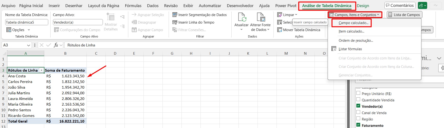 Criando um Campo Calculado no Excel