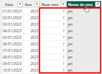 Número do Mês na Tabela de Calendário no Power BI