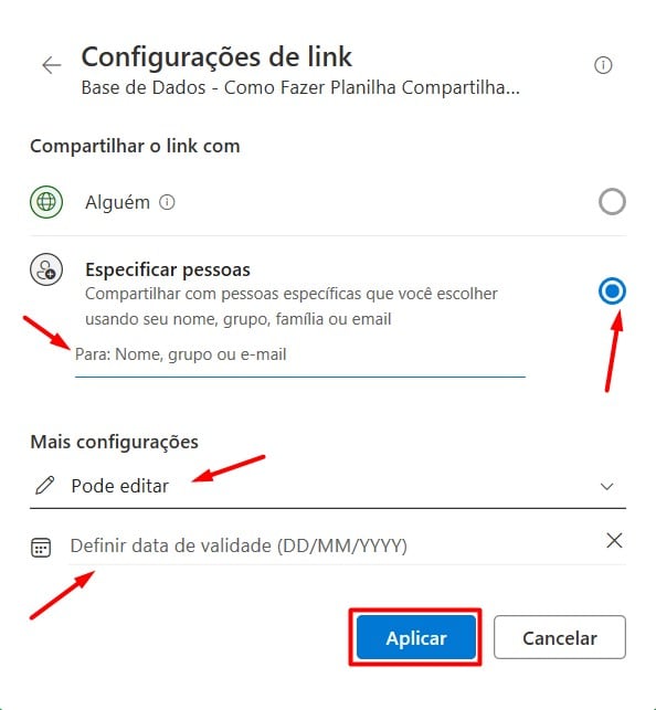 Cadastro de E-mail Para Acesso a Planilha no Excel