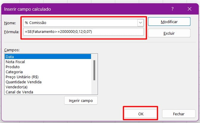 Função SE no Campo Calculado da Tabela Dinâmica do Excel