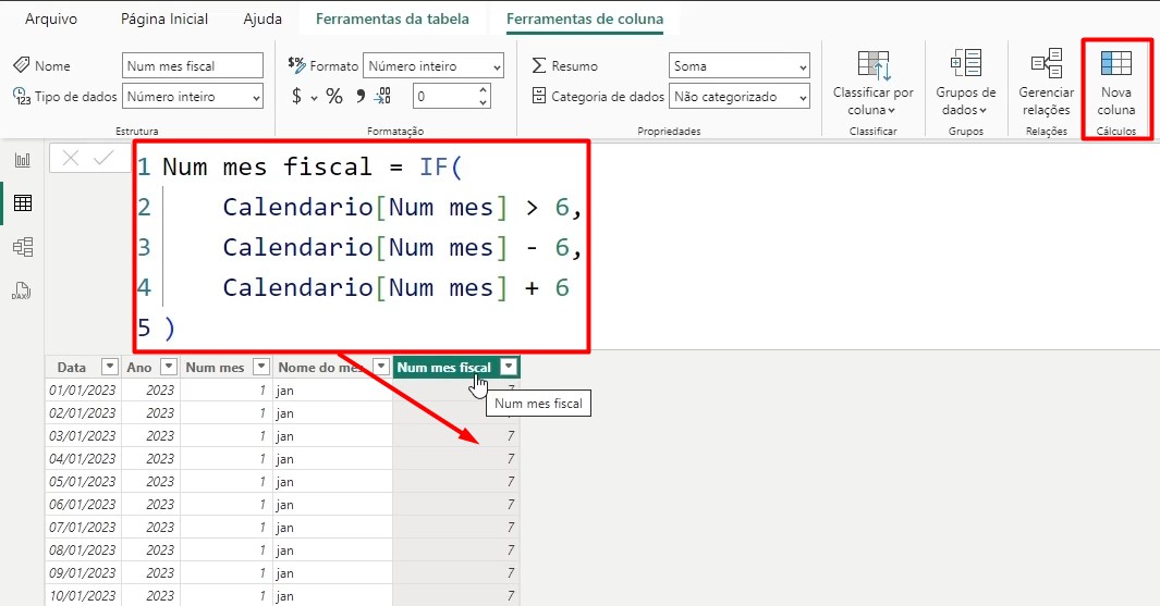 Criando uma Coluna com o Número do Mês