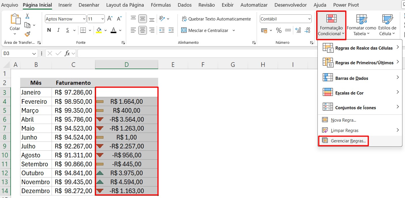 Gerenciando Regras da Formatação Condicional no Excel