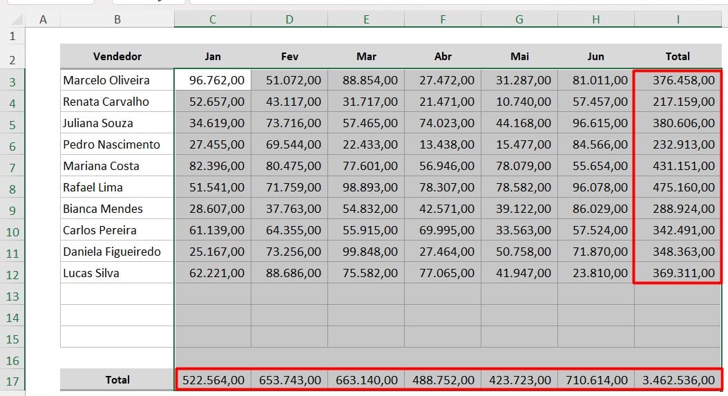 Atalho Para Soma Automática de Valores no Excel