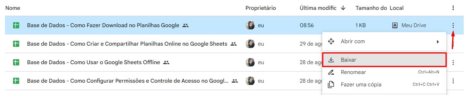 Baixando Planilha no Google Drive