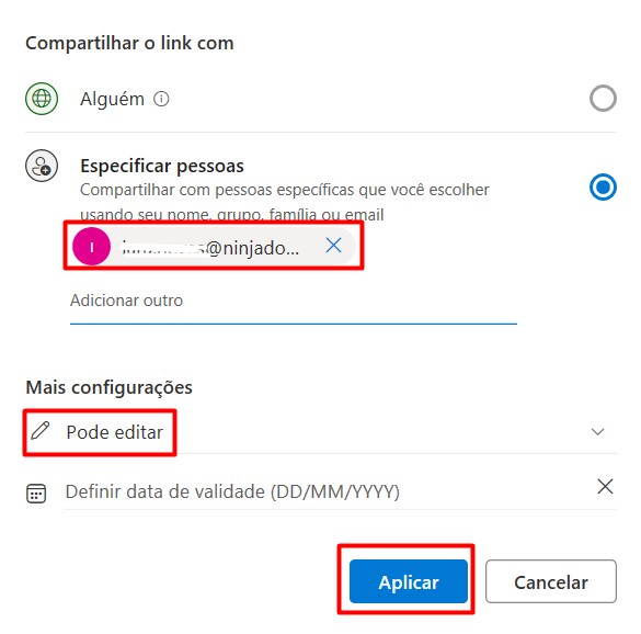 Cadastrando o E-mail Para Acesso a Planilha no Excel